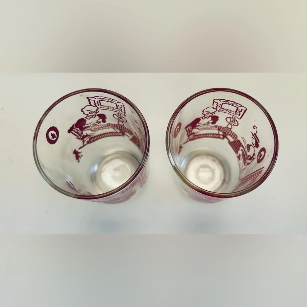 Juice glasses, Swanky Swig, clear glass with red details. Excellent condition. - Picture 3 of 3